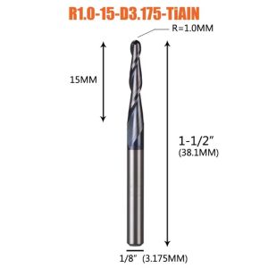 FEELDG 1Pcs Carbide rắn Dao phay đầu rắn bằng cacbua Đã phủ lớp 3.175mm 4mm Dao phay CNC Bền bỉ Mũi tròn Mũi khoan đầu bi côn dùng cho gia công CNC gỗ và  loại