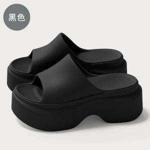 [Free Shipping] Womens High-Heeled Thick-Soled Slippers for Summer Indoor and Outdoor Solid Color Non-Slip Eva Beach Sandals for Women