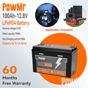 PowMr LiFePO4 Battery 12V 100AH/150AH/200AH/300AH Lithium Battery Built-in 100A/250A JBD BMS 6000+ Deep Cycles Mini Size Rechargeable Solar Battery Life Time 10 Year Can Up to 4S4P