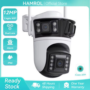 Hamrol 12MP Three Lens Three Screen PTZ WIFI Camera Outdoor Waterproof Network Remote Viewing CCTV ICsee