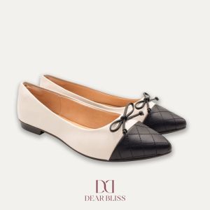 DEAR BLISS Camila Bow Two-Tone Off-White Pointed Toe Flats