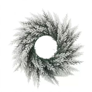 STYLETENK Snow Flocked Christmas Wreath Red Berries Weather Resistant Snow Flocked Wreath Elegant Plastic Material Front Door Wreath Front Door