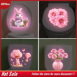 【COD】🔥🔥🔥 Glow-in-the-Dark Flower Rabbit Toilet Lid Decal Self-Adhesive Removable Toilet Sticker Wall Sticker Home Bathroom Decor