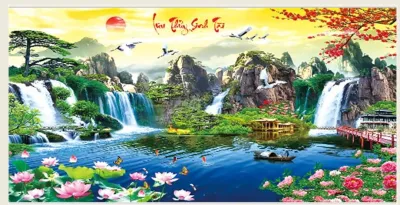 tranh thêu chữ thập Lưu thủy sinh tài - LV3020