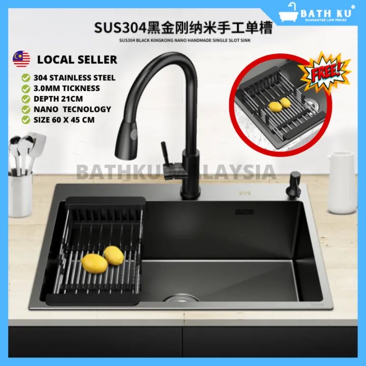 BathKu HIGH QUALITY Kitchen Sink 304 6045 / 8346 / 8045 Stainless Steel ...