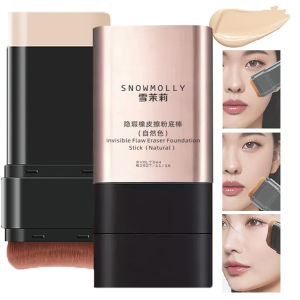 2 In 1 Anti Wrinkle Foundation Stick Korea Flawless Eraser Foundation Stick- Hydrating Lightweight Double Head Foundation Make Up Stick with BrushMulti-Use Face Makeup Contour Stick