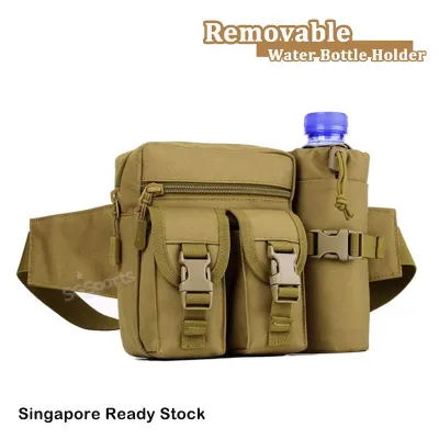 Tactical Waist Bag With Water Bottle Pocket Holder Water Resistant Assault Gear Molle Military Fanny Hip Belt Sling Pack Waterproof Phone Pouch Hydration Carrier SGSports for Outdoor Sports Camping Trekking Cycling Hiking Fishing