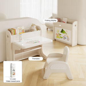 Kids Study Table and Chair Set Study Table Study Desk Childrens Learning and Chair Set Foldable Kindergarten Toy Drawing Baby Writing Home Desk- Send Pens