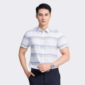 Áo sơ mi ngắn tay Aristino ASS063S3 tà bằng có túi vải modal sợi sồi mềm mát