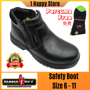 Original Hammer Kings Standard Safety Shoes Mid Cut Dual Zipper Steel Toe Cap Leather Working Shoes 13031 Ready Stock