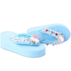 [Free Shipping] Thick-Soled Platform Flip-Flops For Women Featuring A KT Cat Design Rhinestones Pearls And High Heels Perfect For Beach Vacations And Providing Non-Slip Protection