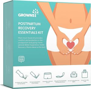 Grownsy Postpartum Mom & Baby Essential Kits Postpartum Recovery Kit for Labor &Delivery with Essentials for Women After Birth with PERI Bottle Herbal Cooling Spray Herbal Cooling Liner