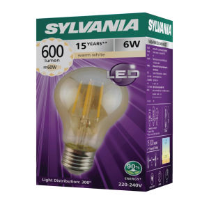 SYLVANIA หลอดไฟวินเทจ Filament ฟิลาเมนต์ ทรงเอดิสัน รุ่น ToLEDo FIRA A60 6W E27 แสงวอร์มไวท์ (แก้วสีทอง)