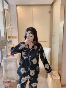 [Ready Stock]Pyjamas Women Plus Size Ladys Short Sleeve Summer Homewear Satin Silk Sleepwear Winnie the Pooh Print Pyjamas baju tidur wanita Set Baju Tidur Wanita High Quality Fashionable