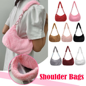 MOJOYCE Autumn Winter Plush Pure Color Underarm Shoulder Bag Trendy Ladies Casual Acrylic Chain Purse