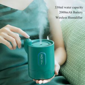 Portable Wireless Air Humidifier Cactus Ultrasonic Cool Mist Aroma Essential Oil Diffuser 2000MAh Rechargeable Built-in Battery
