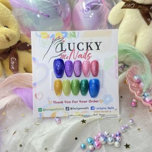 🌈LZ325🔥เล็บเจลสีลูกแก้ว/แฟลชนีออน เล็บปลอมเจลแท้พร้อมติด ฟรีกาว+ตะไบ และของแถมสุด cute💖