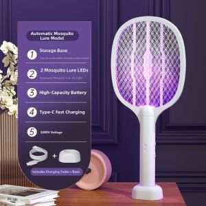 MINIAT Foldable Electric Mosquito Swatter USB Rechargeable 2 in 1 Handheld Fly Swatter  3000V Bug Zapper Racket Indoor Use