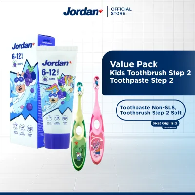 Jordan Oral Care - Step 2 Value Pack (Sikat Gigi Anak Step 2 & Odol Anak Step 2) - Sikat Gigi dan Pasta Gigi Anak
