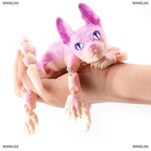 [COD] WANGJIA 3D Printed Sphynx Cat Animal Toy Realistic Hairless Figurine Cat Fidget Toy For Cat Lover Collector Home Decoration