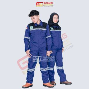 wearpack STELAN kemeja safety lengan panjang warna BENHUR KOMBINASI HITAM