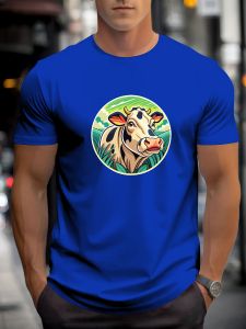 T Shirt For Men Cow 100% Cotton Graphic Printing Summer Round Neck T-Shirt Casual Breathable Street Style Daily Top