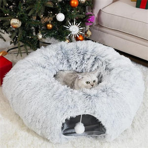 Cat Tunnels for Indoor Cats Cat Tunnel Bed with Washable CushionCat Tunnel Christmas Tree SkirtCollapsible Donut Tunnel