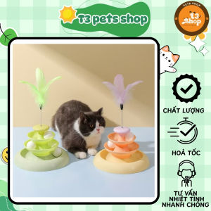 đồ chơi tháp banh 3 tầng kèm lông vũ dành cho mèo - T3 PETS SHOP