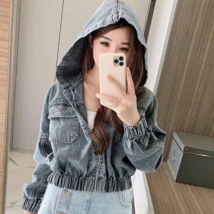 Denim Hoodie Jacket For Women Jaket Jeans Crop Girls Republic I