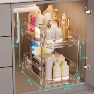 CANICE Acrylic Bathroom Organizer 2/3 Layer Clear Kitchen Storage Tray Multifunctional Large Capacity Under Sink Storage Rack Home