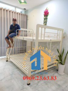Giường  sắt Tầng Trên 1m4 Dưới 1m6 Dài 2m sắt 4x8 Màu Kem  cao cấp free vận chuyển TP.HCM