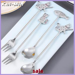 Kui-Min Cute Paintings Cat 304 Stainless Steel Spoon Hollow For Coffee Tea Dessert Spoon Kitchen Tableware Gifts For Students Children