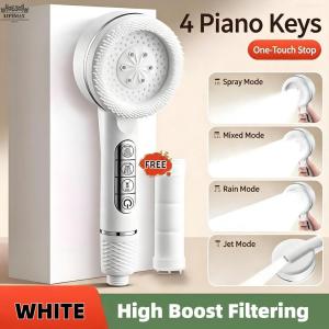[SG Seller]Multi‑mode Handheld Shower Head Silicone Massage Brush Attachment One‑touch Stop Water High Pressure Shower