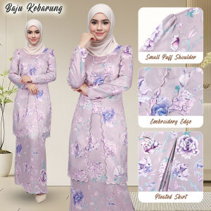 Baju Kurung Sulam hitam/Lilac Classic Kurung Jubah Baju Floral Muslim Set Pleated Kurung Bridesmaids Kurung Baju Raya Perempuan 2025 Terbaru