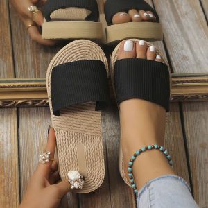 [Free Shipping] New WomenS Sandals: One-Strap Design Suitable For Outdoor Wear With Elastic Bands Wedge Heels And Thick Soles