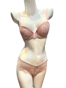 Bộ đồ lót Slyavia 3/4 cotton ren hoa mút vừa có gọng khoét ngực sâu quần ren nửa mông gợi cảm