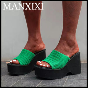 MANXIXI Women Fashion Towel Wedge Sandals Beautiful 4.33 Inche High Heels Slippers (Size 36-43)