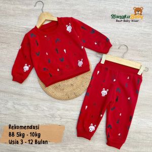 Nanaku Baby - Setelan Sweater Bayi Lengan Panjang Celana Jogger Motif Rabbit Usia 3-12 Bulan