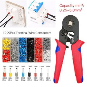 Crimper Plier Set 0.25-10mm2/AWG23-10 Self-Adjustable Ratchet Wire Crimping Tool with 1200PCS Wire Ferrules Kit Crimp Connectors