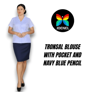 Joenel Tronsal Blouse With Pocket and Navy Blue Pencil Skirt School and Office Uniform Individual Sets