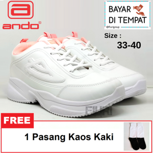 FIURI - Ando - JESSLYN 33-40 Putih Peach - Sepatu Kets Wanita - Sepatu Sneakers Wanita - Sepatu Olahraga Sport Wanita - Sepatu Casual - Sepatu Jogging Lari Fitness Gym Senam Wanita- Sepatu Sekolah Bertali SD SMP SMA