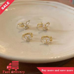 [COD] 1Pair Shinning Zircon Big Small Butterfly Ear Clip Earrings Crystal No Piercing Ear Cuff Women Fake Piercing Ear Wrap