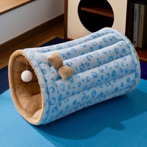 UNQIN Folding 2 in 1 Cat Tunnel Bed Plush Warm Thickened Play Rest Cat Mat Creative Soft Skin-friendly Pet Sleeping Mat Indoor Home