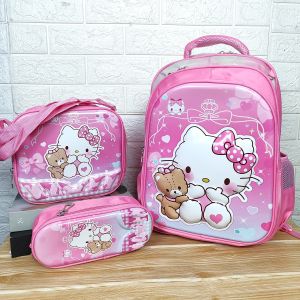 Tas Sekolah Ransel Troli Anak 3 in 1 Karakter Kartun Tas Punggung Kanvas Nilon COD T308