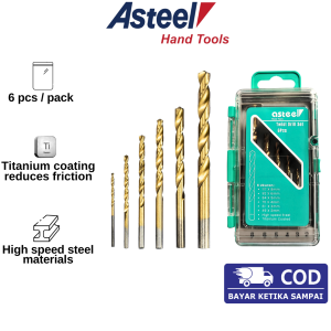 Mata Bor Besi HSS Steel Coated Titanium 2mm-8mm 6 Pcs Set Komplit Besi Kayu Plastik dll