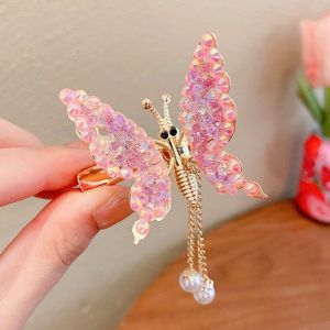 Bride Headwear Handmade Pearl Tassel Butterfly Hairpin Korean Wedding Headpieces