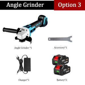 (free gift)3000W 125mm 4 Gears Variable Cordless angle grinder Brushless Electric Angle Grinder.For Makita 18V Battery Metal Wood Grinding Polishing Cutting Tool
