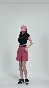 AMMIN กางเกงขาบานผู้หญิงชุดเครื่องมือคาดเอวสูงห้ากางเกงขาสามส่วนเข็มขัดสไตล์เกาหลีกางเกงขาบานลำลองเอวสูง2024ฤดูร้อน