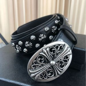 Six-pointed Star First Layer Cowhide Trousers with Cross Rivet Belts Mens Metal Fashion Belt 3.6cm