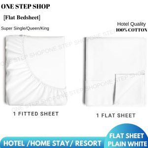 Premium Fitted Flat Bedsheet Only/Cadar Tilam Getah Keliling - Single/Super Single/Queen/King Plain White Cadar Putih